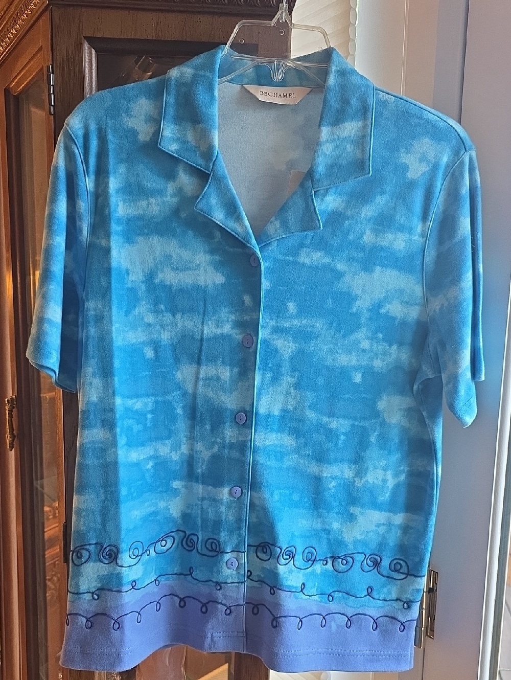 Bechamel Blue Tie-Dye Short Sleeve Button Front Top